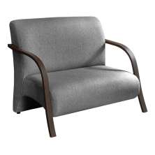 Poltrona Sofá Namoradeira 2 Lugares Decorativa Confortável para Quarto Sala de Espera Recepção Em Suede Cinza Braço de Madeira