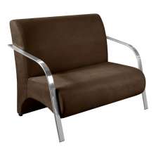 Poltrona Sofá Namoradeira 2 Lugares Decorativa Confortável para Quarto Sala de Espera Recepção Em Suede Marrom Braço de Alumínio
