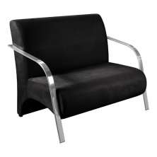 Poltrona Sofá Namoradeira 2 Lugares Decorativa Confortável para Quarto Sala de Espera Recepção Em Suede Preto Braço de Alumínio
