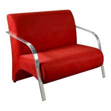 Poltrona Sofá Namoradeira 2 Lugares Decorativa Confortável para Quarto Sala de Espera Recepção Em Suede Vermelho Braço de Alumínio