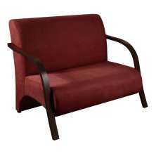 Poltrona Sofá Namoradeira 2 Lugares Decorativa Confortável para Quarto Sala de Espera Recepção Em Suede Vinho Braço de Madeira