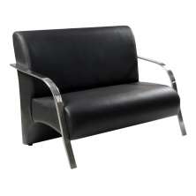 Poltrona Sofá Namoradeira Em Curvin Preto 2 Lugares Decorativa Confortável para Quarto Sala de Espera Recepção Braço Cromado