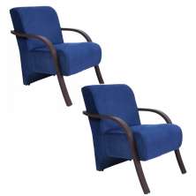 Kit 2 Poltronas Para Sala de Espera Recepção Azul Marinho Em Suede Com Braços de Madeira Decorativa Confortável Até 120 kg - PSM