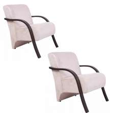 Kit 2 Poltronas Para Sala de Espera Recepção Bege Em Suede Com Braços de Madeira Decorativa Confortável Até 120 kg - PSM