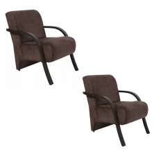 Kit 2 Poltronas Para Sala de Espera Recepção Marrom Em Suede Com Braços de Madeira Decorativa Confortável Até 120 kg - PSM
