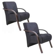 Kit 2 Poltronas Para Sala de Espera Recepção Preta Em Suede Com Braços de Madeira Decorativa Confortável Até 120 kg - PSM