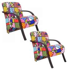 Kit 2 Poltronas Para Sala de Espera Recepção Romero Brito Em Suede Com Braços de Madeira Decorativa Confortável Até 120 kg - PSM