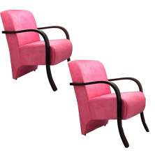 Kit 2 Poltronas Para Sala de Espera Recepção Rosa Em Suede Com Braços de Madeira Decorativa Confortável Até 120 kg - PSM