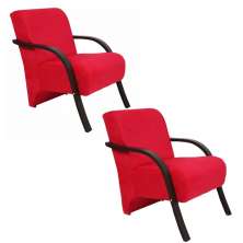 Kit 2 Poltronas Para Sala de Espera Recepção Vermelha Em Suede Com Braços de Madeira Decorativa Confortável Até 120 kg - PSM