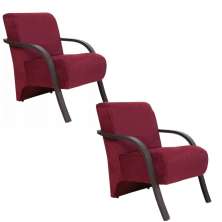 Kit 2 Poltronas Para Sala de Espera Recepção Vinho Em Suede Com Braços de Madeira Decorativa Confortável Até 120 kg - PSM
