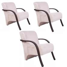 Kit 3 Poltronas Para Sala de Espera Recepção Bege Em Suede Com Braços de Madeira Decorativa Confortável Até 120 kg - PSM
