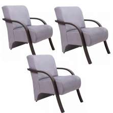 Kit 3 Poltronas Para Sala de Espera Recepção Cinza Em Suede Com Braços de Madeira Decorativa Confortável Até 120 kg - PSM