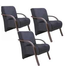 Kit 3 Poltronas Para Sala de Espera Recepção Preto Em Suede Com Braços de Madeira Decorativa Confortável Até 120 kg - PSM