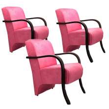 Kit 3 Poltronas Para Sala de Espera Recepção Rosa Em Suede Com Braços de Madeira Decorativa Confortável Até 120 kg - PSM