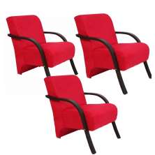 Kit 3 Poltronas Para Sala de Espera Recepção Vermelho Em Suede Com Braços de Madeira Decorativa Confortável Até 120 kg - PSM