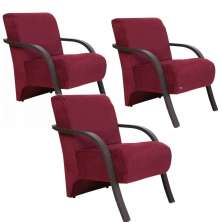 Kit 3 Poltronas Para Sala de Espera Recepção Vinho Em Suede Com Braços de Madeira Decorativa Confortável Até 120 kg - PSM