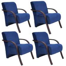 Kit 4 Poltronas Para Sala de Espera Recepção Azul Marinho Em Suede Com Braços de Madeira Decorativa Confortável Até 120 kg - PSM