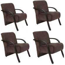 Kit 4 Poltronas Para Sala de Espera Recepção Marrom Em Suede Com Braços de Madeira Decorativa Confortável Até 120 kg - PSM