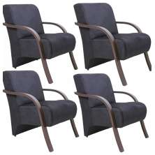 Kit 4 Poltronas Para Sala de Espera Recepção Preto Em Suede Com Braços de Madeira Decorativa Confortável Até 120 kg - PSM