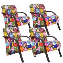Kit 4 Poltronas Para Sala de Espera Recepção Romero Brito Em Suede Com Braços de Madeira Decorativa Confortável Até 120 kg - PSM
