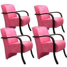 Kit 4 Poltronas Para Sala de Espera Recepção Rosa Em Suede Com Braços de Madeira Decorativa Confortável Até 120 kg - PSM