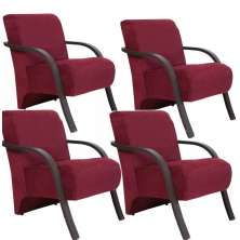 Kit 4 Poltronas Para Sala de Espera Recepção Vinho Em Suede Com Braços de Madeira Decorativa Confortável Até 120 kg - PSM