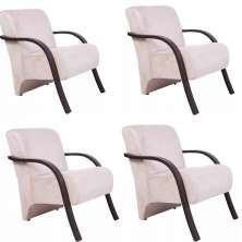 Kit 5 Poltronas Para Sala de Espera Recepção Bege Em Suede Com Braços de Madeira Decorativa Confortável Até 120 kg - PSM