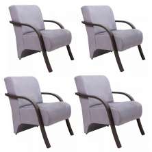 Kit 5 Poltronas Para Sala de Espera Recepção Cinza Em Suede Com Braços de Madeira Decorativa Confortável Até 120 kg - PSM