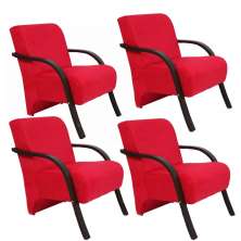 Kit 5 Poltronas Para Sala de Espera Recepção Vermelho Em Suede Com Braços de Madeira Decorativa Confortável Até 120 kg - PSM