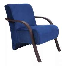 Poltrona Para Sala de Espera Recepção Azul Marinho Em Suede Com Braços de Madeira Decorativa Confortável Até 120 kg - PSM