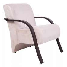 Poltrona Para Sala de Espera Recepção Bege Em Suede Com Braços de Madeira Decorativa Confortável Até 120 kg - PSM