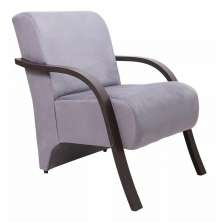 Poltrona Para Sala de Espera Recepção Cinza Em Suede Com Braços de Madeira Decorativa Confortável Até 120 kg - PSM