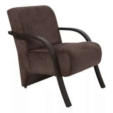 Poltrona Para Sala de Espera Recepção Marrom Em Suede Com Braços de Madeira Decorativa Confortável Até 120 kg - PSM