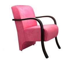 Poltrona Para Sala de Espera Recepção Rosa Em Suede Com Braços de Madeira Decorativa Confortável Até 120 kg - PSM