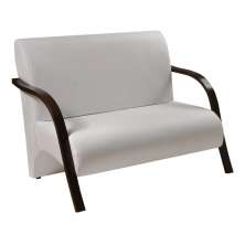 Poltrona Sofá Namoradeira Branca Em Curvin 2 Lugares Decorativa Confortável para Quarto Sala de Espera Recepção Braço de Madeira
