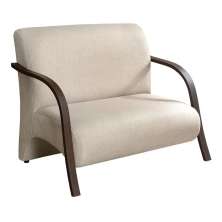 Poltrona Sofá Namoradeira Em Curvin Bege 2 Lugares Decorativa Confortável para Quarto Sala de Espera Recepção Braço de Madeira