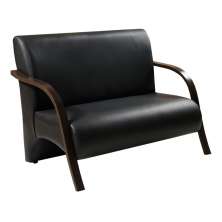 Poltrona Sofá Namoradeira Em Curvin Preto 2 Lugares Decorativa Confortável para Quarto Sala de Espera Recepção Braço de Madeira
