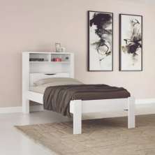 Cama Solteiro Branca Moderna Para Quarto Com Cabeceira Baú Acoplado e Com Prateleiras Inv