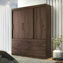 Conjunto Guarda Roupa 3 Portas e Cabeceira Casal Chef Ébano