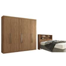 Conjunto Guarda Roupa 6 Portas e Cabeceira Casal Seattle Jatobá