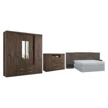Conjunto Quarto de Casal Completo Com Espelho Aloy Ébano