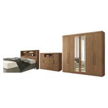 Conjunto Quarto de Casal Completo Com Espelho Seattle Jatobá