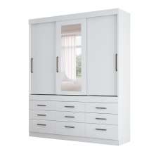 Guarda-Roupa Casal com Espelho Click 3 Portas 9 Gavetas Branco