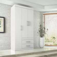 Guarda Roupa Roupeiro de Solteiro Branco Compacto Com 3 Portas 2 Gaveta Luxo Apartamento AP Star 1,83x0,90