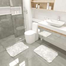 Kit Tapete Banheiro Felpudo Peludo Branco 40 x 60 cm