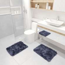 Kit Tapete Banheiro Felpudo Peludo Cinza 40 x 60 cm