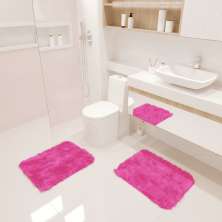 Kit Tapete Banheiro Felpudo Peludo Rosa 40 x 60 cm