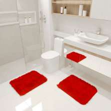 Kit Tapete Banheiro Felpudo Peludo Vermelho 40 x 60 cm