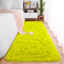 Tapete Passadeira Pelo Alto Felpudo Macio Anti Derrapante Amarelo - 60 x 180 cm Tapete para Sala e Quarto