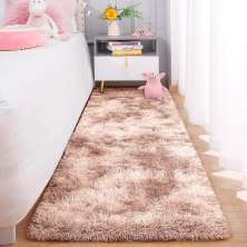 Tapete Passadeira Pelo Alto Felpudo Macio Anti Derrapante Mesclado Bege 60 x 180 cm